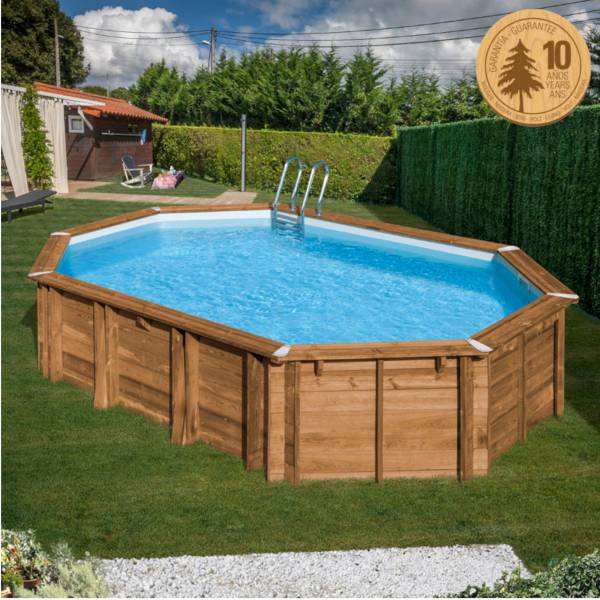 Pool Komplettset aus Echtholz Avocado Oval 656 x 456 x 131 cm
