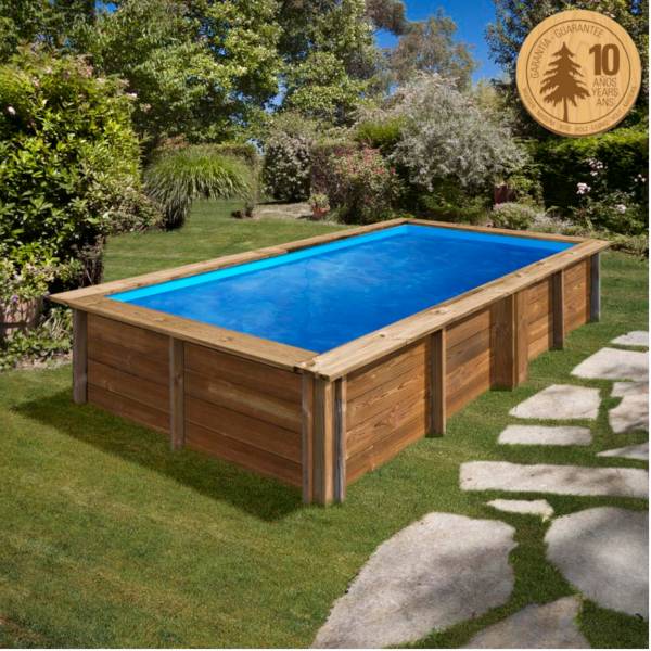 GRE Pool Komplettset aus Echtholz Lemon Quadrat 375 x 200 x 68 cm