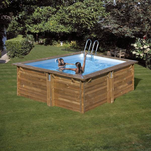 GRE Pool Komplettset aus Echtholz Carra Quadrat 305 x 305 x 119 cm