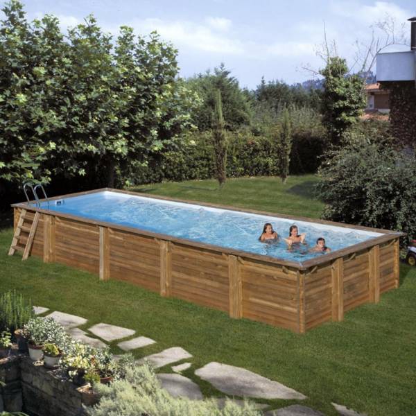 GRE Pool Komplettset aus Echtholz Mint Rechteck 1010 x 418 x 146 cm