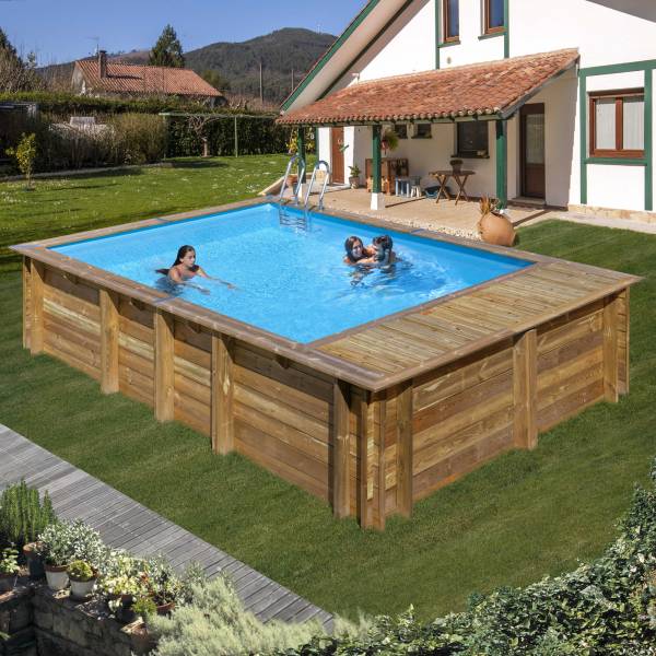 GRE Pool Komplettset aus Echtholz Evora Plus Rechteck 620 x 420 x 136 cm