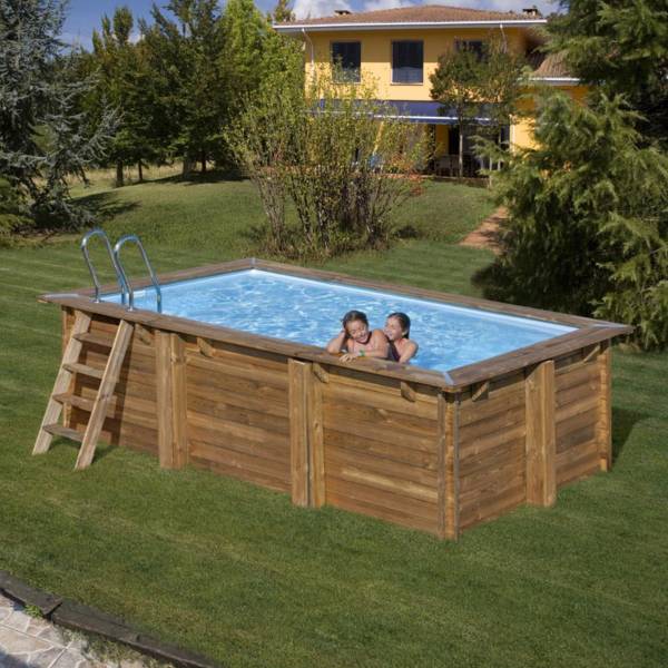 GRE Pool Komplettset aus Echtholz Marbella 2 Rechteck 420 x 270 x 117 cm